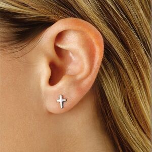 Dainty Silver Cross Stud Earrings